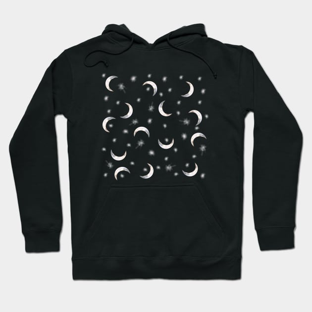 Crescent Moons and Stars - Black Hoodie by Art By LM Designs 